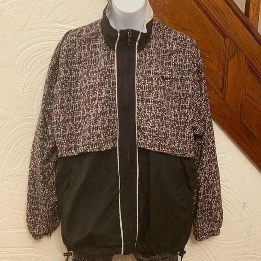 Nike‎ Windbreaker Jacket Women Black Brown Geometric Vintage 90s Full Zip Medium